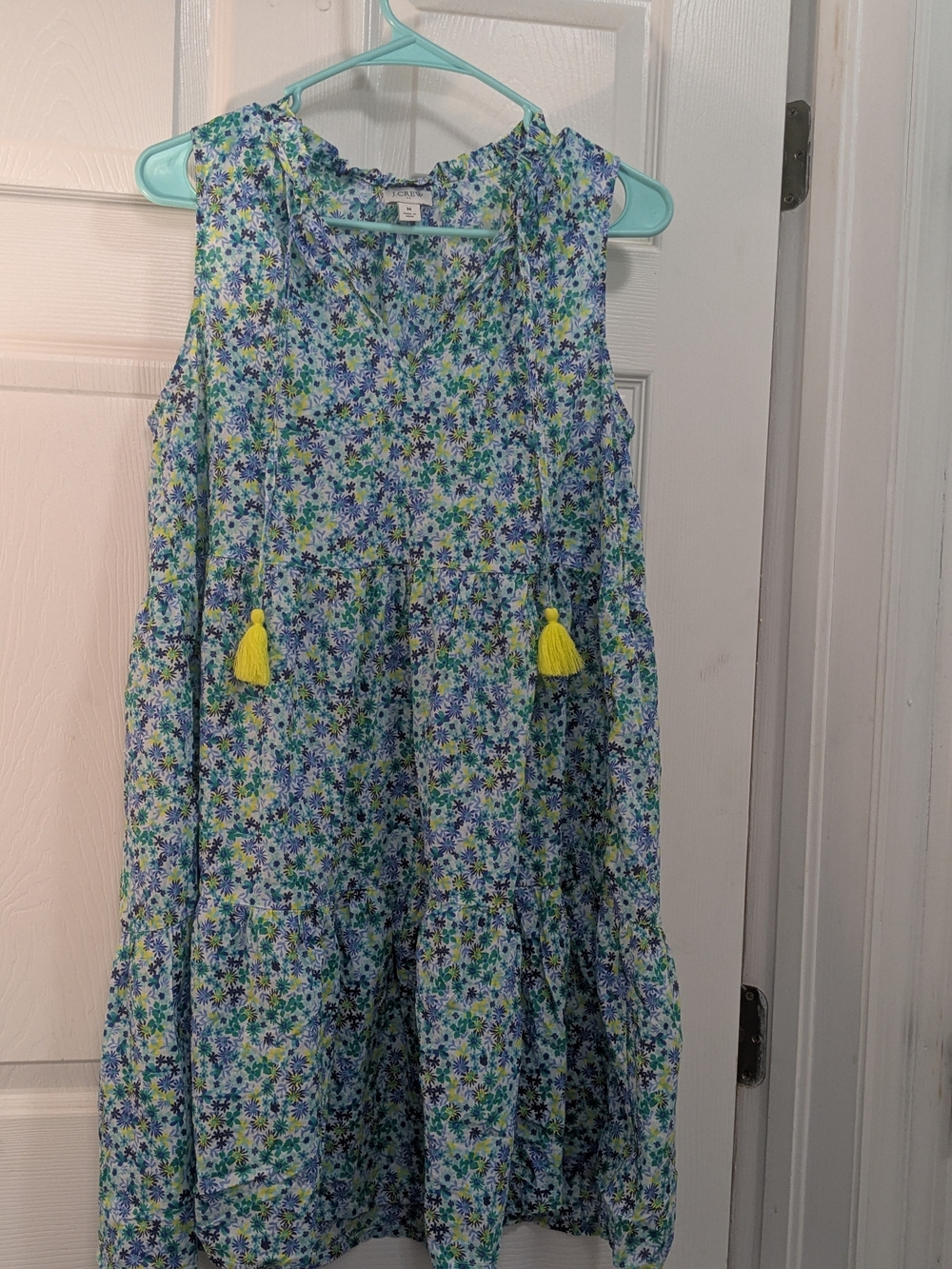 J. Crew Blue, Green & Yellow Floral Tiered Sundress